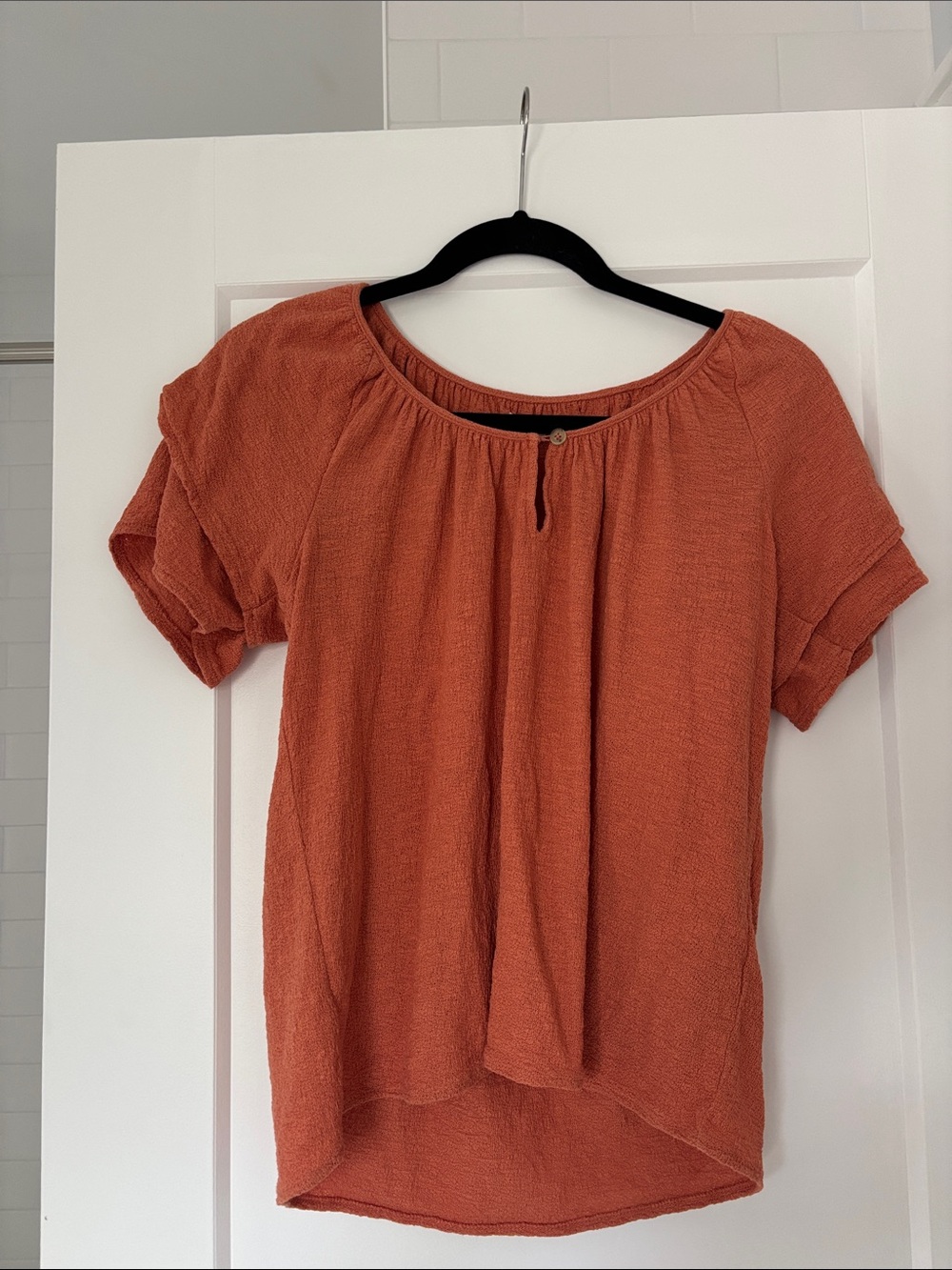 Madewell Rust Orange Short-Sleeve Textured Peasant Top